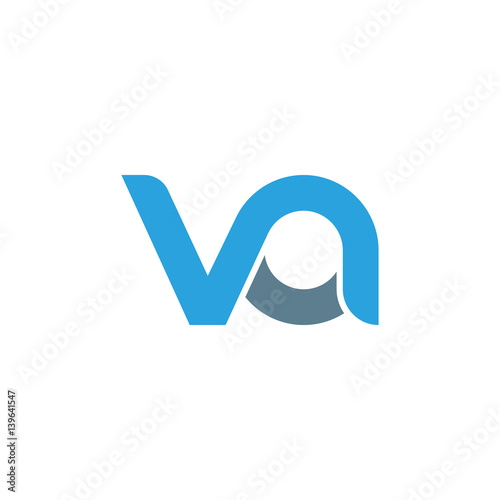Initial letter va modern linked circle round lowercase logo blue gray photo