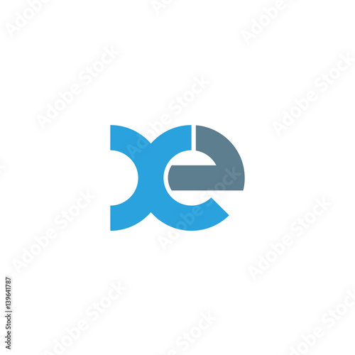 Initial letter xe modern linked circle round lowercase logo blue gray