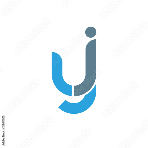 Initial letter yj modern linked circle round lowercase logo blue gray
