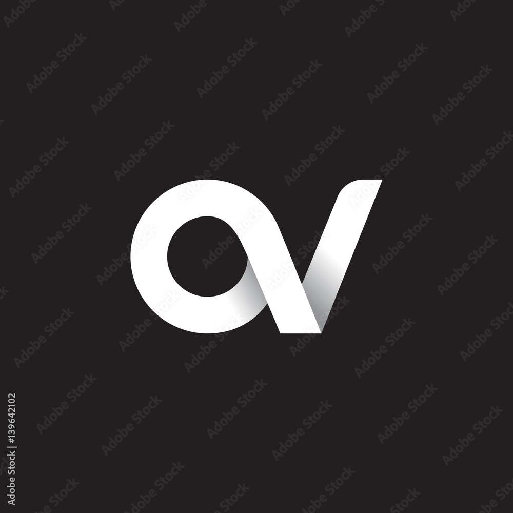 Initial lowercase letter av, linked circle rounded logo with shadow gradient, white color on black background