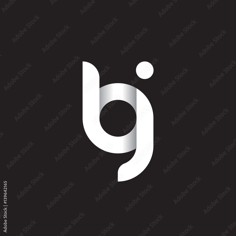 Initial lowercase letter bj, linked circle rounded logo with shadow gradient, white color on black background