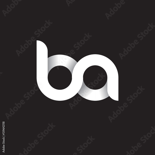 Initial lowercase letter ba, linked circle rounded logo with shadow gradient, white color on black background