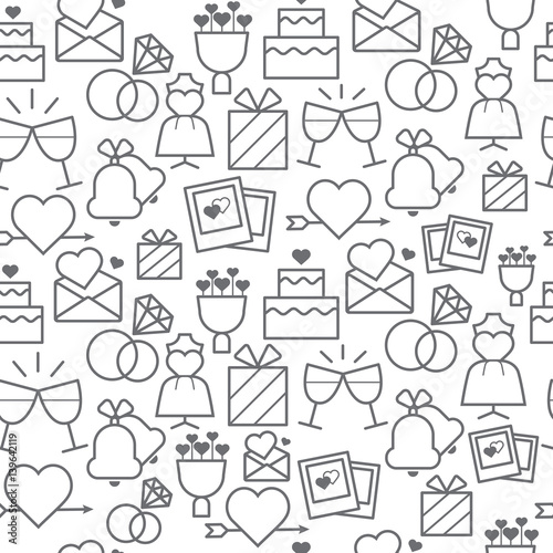 Different line style icons seamless pattern, wedding © thesomeday123