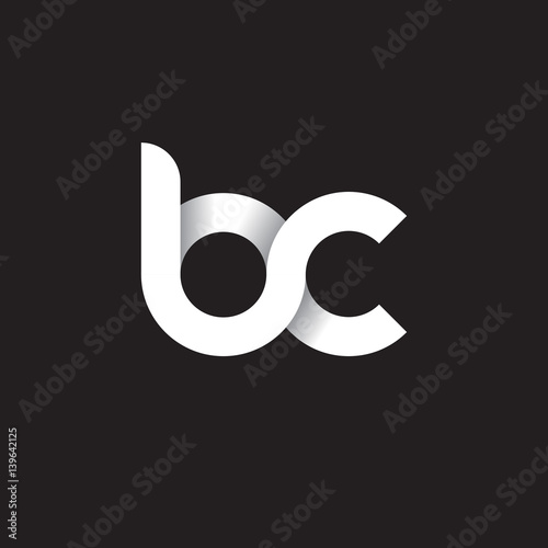 Initial lowercase letter bc, linked circle rounded logo with shadow gradient, white color on black background