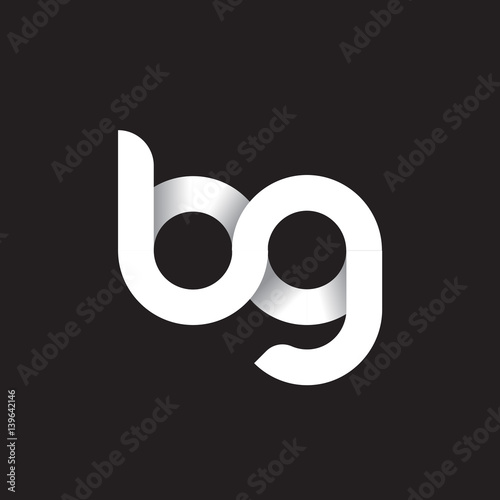 Initial lowercase letter bg, linked circle rounded logo with shadow gradient, white color on black background