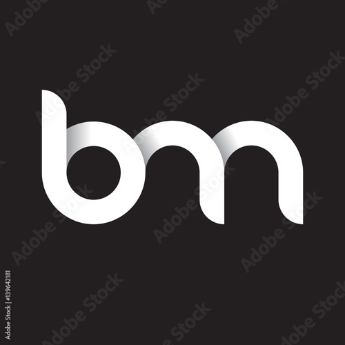 Initial lowercase letter bm, linked circle rounded logo with shadow gradient, white color on black background