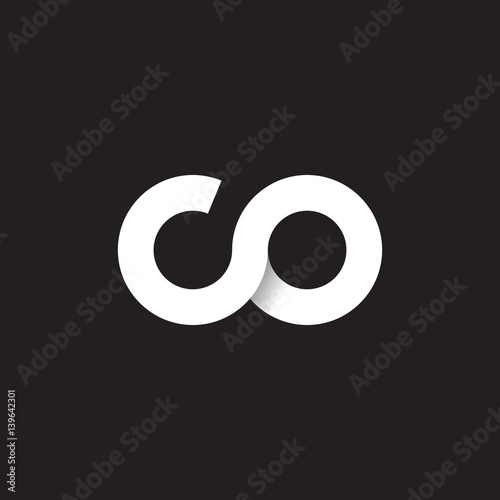 Initial lowercase letter co, linked circle rounded logo with shadow gradient, white color on black background photo