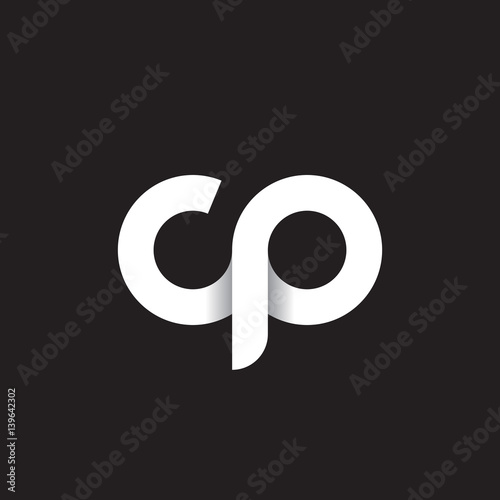 Initial lowercase letter cp, linked circle rounded logo with shadow gradient, white color on black background