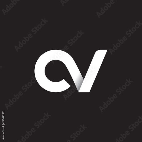 Initial lowercase letter cv, linked circle rounded logo with shadow gradient, white color on black background