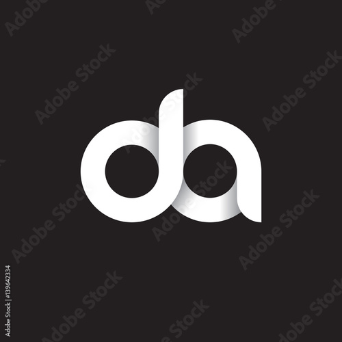 Initial lowercase letter da, linked circle rounded logo with shadow gradient, white color on black background photo