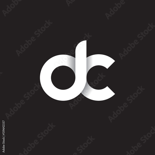 Initial lowercase letter dc, linked circle rounded logo with shadow gradient, white color on black background