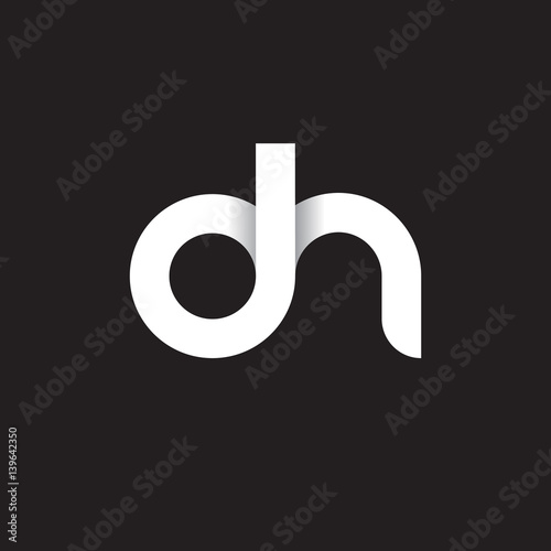Initial lowercase letter dh, linked circle rounded logo with shadow gradient, white color on black background