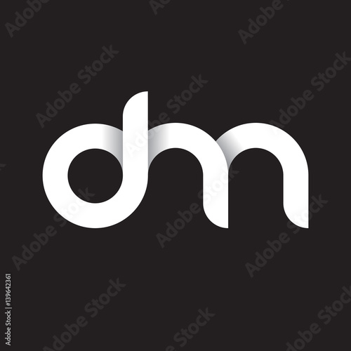 Initial lowercase letter dm, linked circle rounded logo with shadow gradient, white color on black background