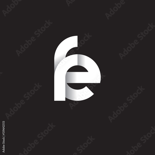 Initial lowercase letter fe, linked circle rounded logo with shadow gradient, white color on black background