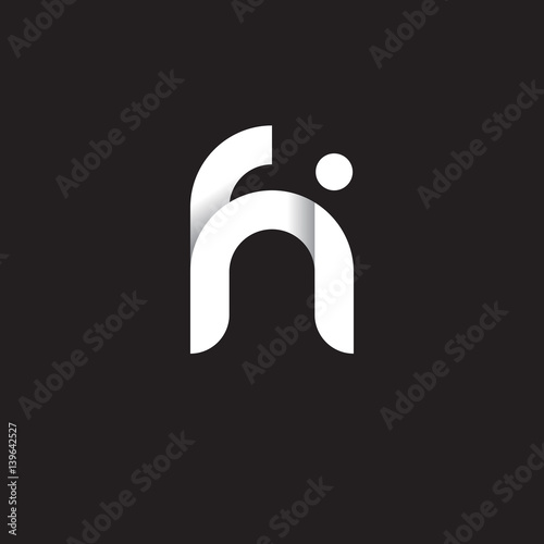 Initial lowercase letter fi, linked circle rounded logo with shadow gradient, white color on black background