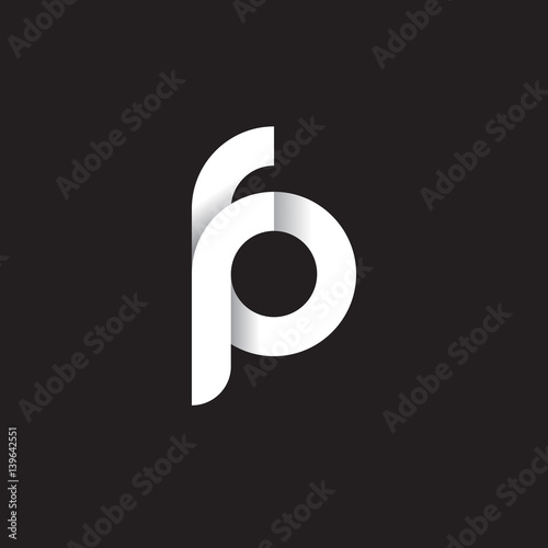 Initial lowercase letter fp, linked circle rounded logo with shadow gradient, white color on black background