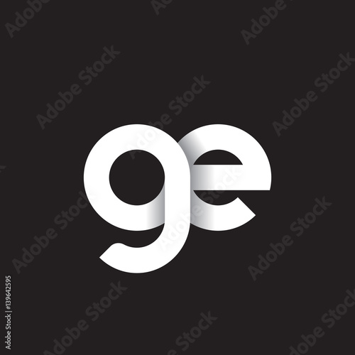 Initial lowercase letter ge, linked circle rounded logo with shadow gradient, white color on black background