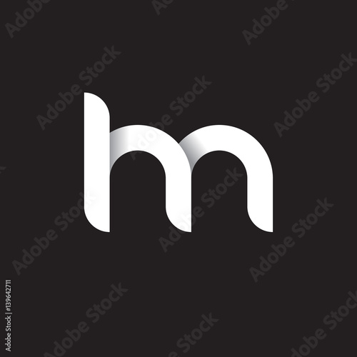 Initial lowercase letter hn, hm, linked circle rounded logo with shadow gradient, white color on black background