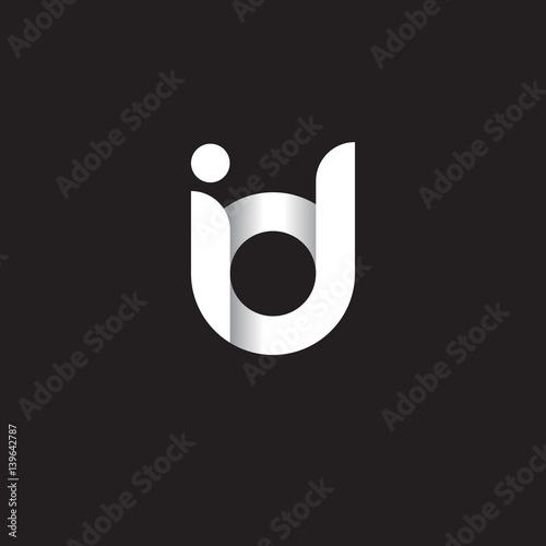 Initial lowercase letter id, linked circle rounded logo with shadow gradient, white color on black background