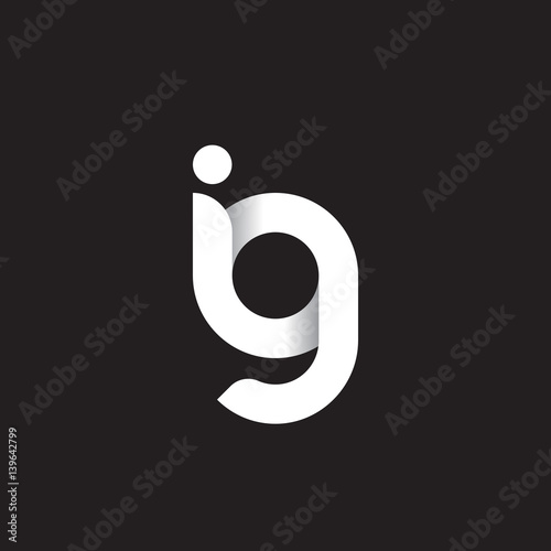 Initial lowercase letter ig, linked circle rounded logo with shadow gradient, white color on black background