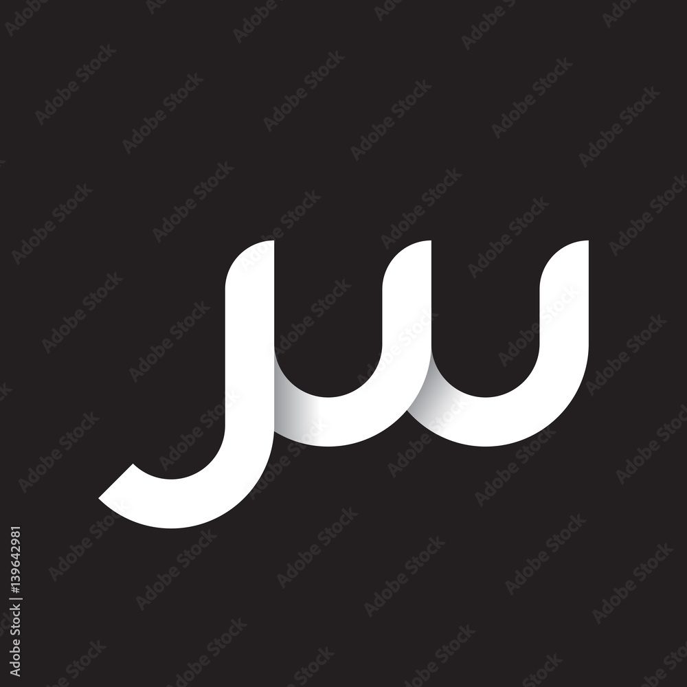 Initial lowercase letter jw, linked circle rounded logo with shadow gradient, white color on black background
