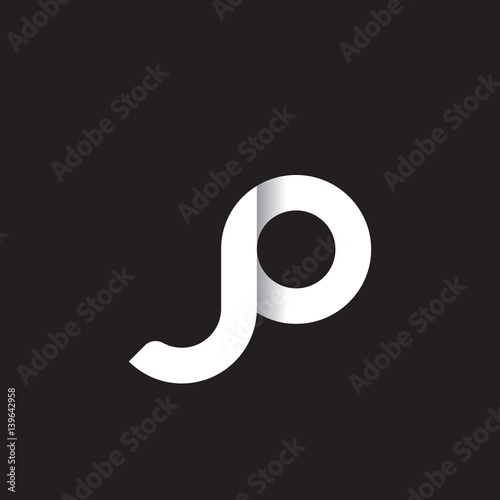 Initial lowercase letter jo, linked circle rounded logo with shadow gradient, white color on black background