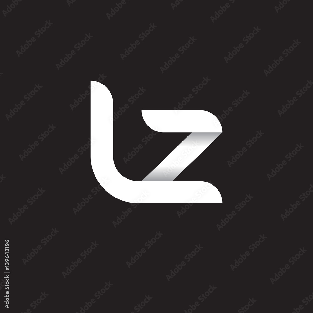 Initial lowercase letter lz, linked circle rounded logo with shadow gradient, white color on black background Initial lowercase letter lz, linked circle rounded logo with shadow gradient, white color on black background