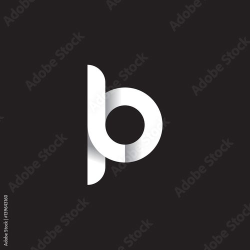 Initial lowercase letter lp, linked circle rounded logo with shadow gradient, white color on black background