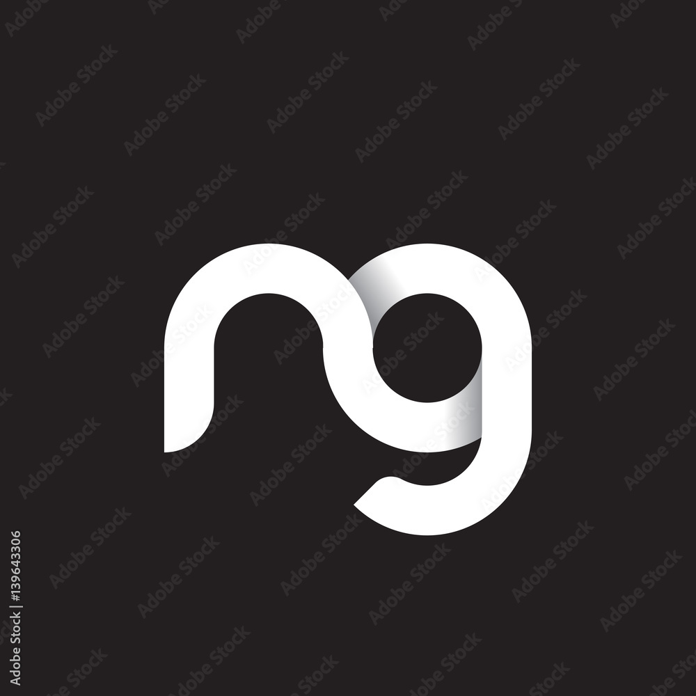 Initial lowercase letter ng, linked circle rounded logo with shadow gradient, white color on black background Initial lowercase letter ng, linked circle rounded logo with shadow gradient, white color on black background