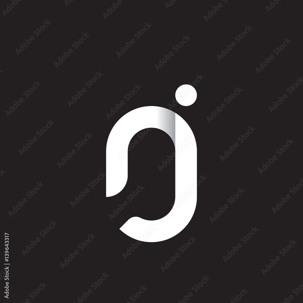 Initial lowercase letter nj, linked circle rounded logo with shadow gradient, white color on black background Initial lowercase letter nj, linked circle rounded logo with shadow gradient, white color on black background