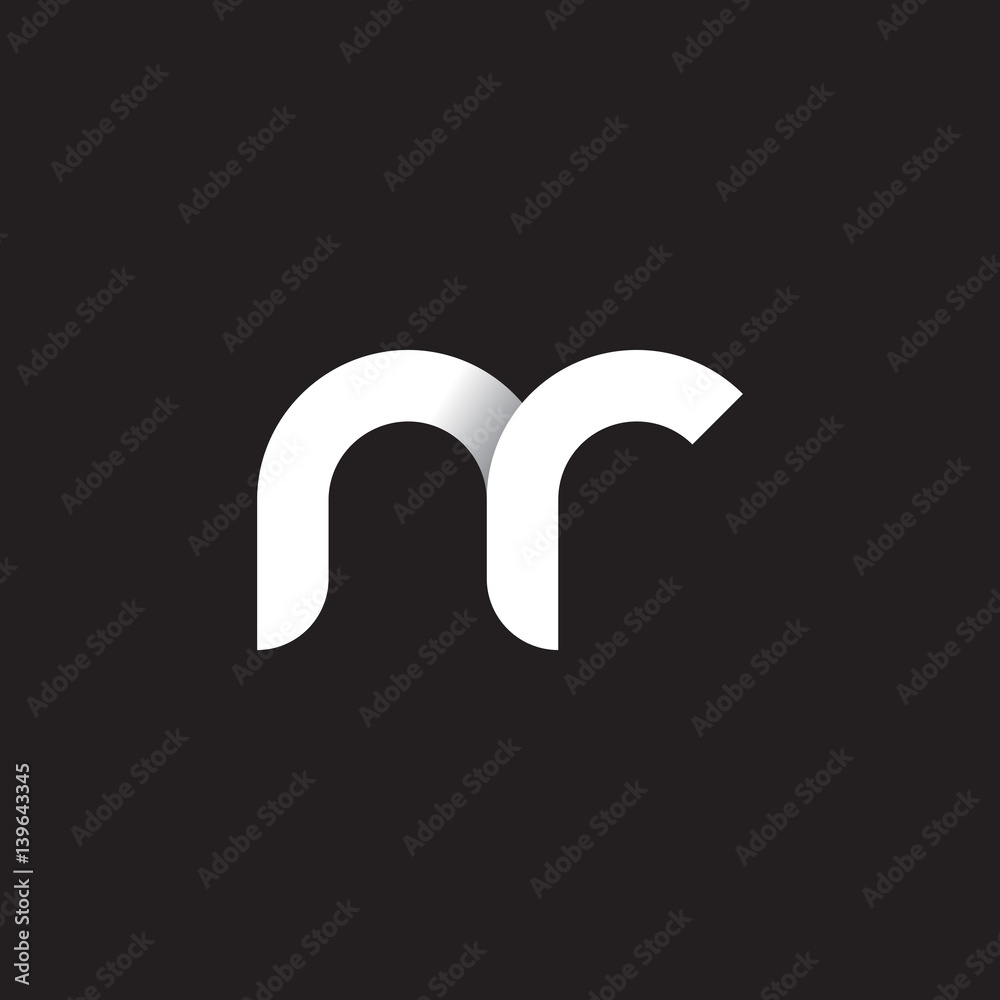 Initial lowercase letter nr, linked circle rounded logo with shadow gradient, white color on black background Initial lowercase letter nr, linked circle rounded logo with shadow gradient, white color on black background