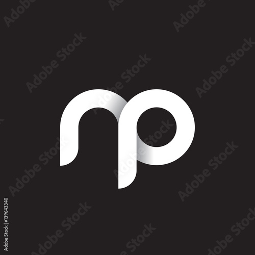 Initial lowercase letter np, linked circle rounded logo with shadow gradient, white color on black background photo