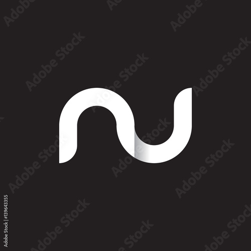 Initial lowercase letter nu, linked circle rounded logo with shadow gradient, white color on black background