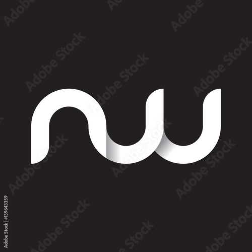 Initial lowercase letter nw, linked circle rounded logo with shadow gradient, white color on black background