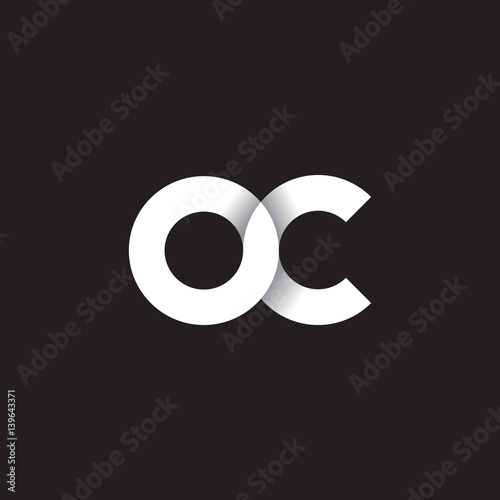 Initial lowercase letter oc, linked circle rounded logo with shadow gradient, white color on black background