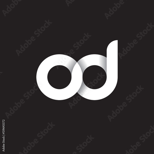 Initial lowercase letter od, linked circle rounded logo with shadow gradient, white color on black background