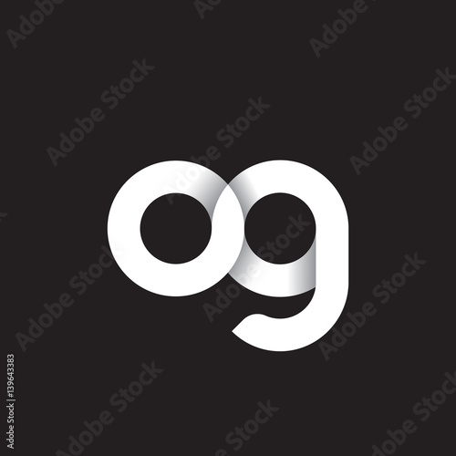 Initial lowercase letter og, linked circle rounded logo with shadow gradient, white color on black background photo