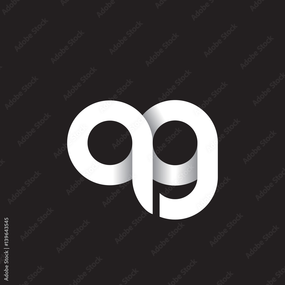 Initial lowercase letter qg, linked circle rounded logo with shadow gradient, white color on black background Initial lowercase letter qg, linked circle rounded logo with shadow gradient, white color on black background