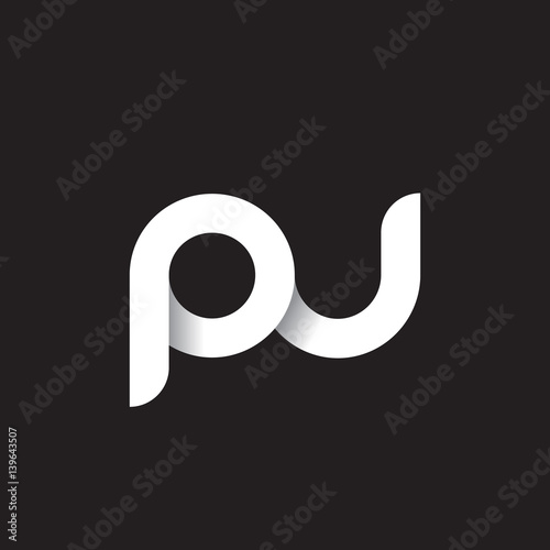 Initial lowercase letter pu, linked circle rounded logo with shadow gradient, white color on black background