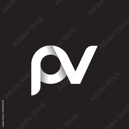 Initial lowercase letter pv, linked circle rounded logo with shadow gradient, white color on black background