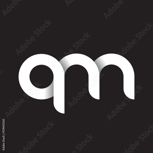 Initial lowercase letter qm, linked circle rounded logo with shadow gradient, white color on black background