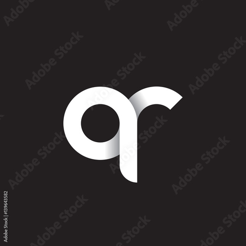 Initial lowercase letter qr, linked circle rounded logo with shadow gradient, white color on black background