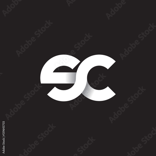 Initial lowercase letter sc, linked circle rounded logo with shadow gradient, white color on black background