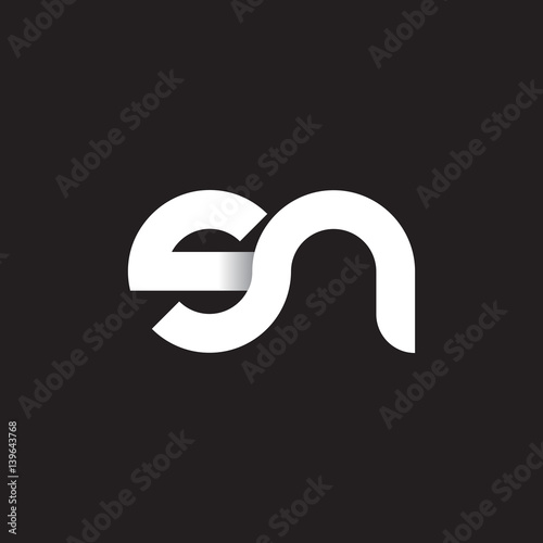 Initial lowercase letter sn, linked circle rounded logo with shadow gradient, white color on black background photo