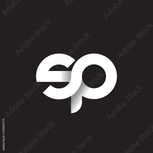 Initial lowercase letter sp, linked circle rounded logo with shadow gradient, white color on black background photo