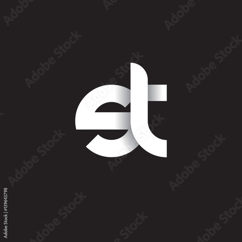Initial lowercase letter st, linked circle rounded logo with shadow gradient, white color on black background