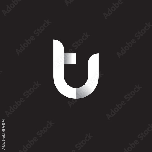 Initial lowercase letter tu, ut, linked circle rounded logo with shadow gradient, white color on black background