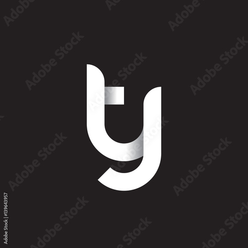 Initial lowercase letter ty, linked circle rounded logo with shadow gradient, white color on black background photo