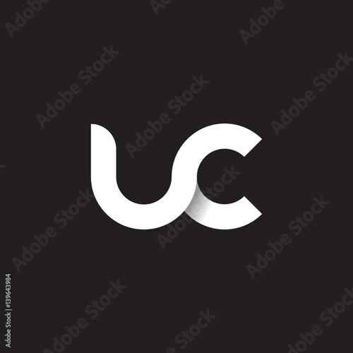 Initial lowercase letter uc, linked circle rounded logo with shadow gradient, white color on black background