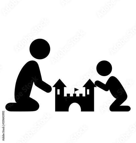 Pictograms Flat Family Icon with Sand Castle Isolated on White B
